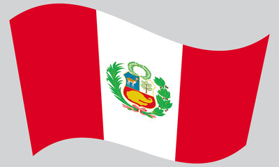 Flag of Peru waving on gray background