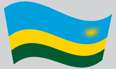 Flag of Rwanda waving on gray background