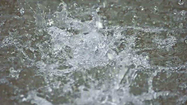Closeup Heavy rain on water shooting high speed camera