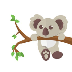 Koala climbing tree animal character.  Vector illustration.