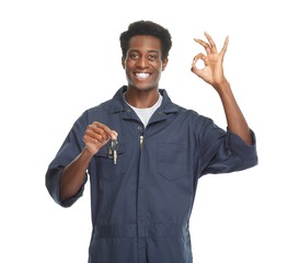 African-American car mechanic.