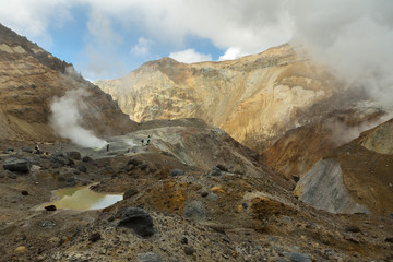 Climbing to active volcano Mutnovsky on Kamchatka.