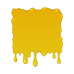 Vector splash of honey. Drop and splatter of yellow orange liquid. Abstract stain or blob of paint isolated on white. Cartoon design. Graphic element for banner or sticker.