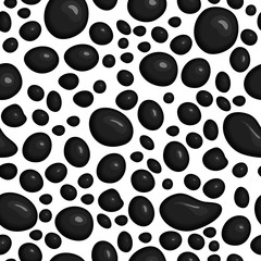 Vector background with oil or ink drops. Blob of black liquid or paint. Abstract splash and stains on white background. Seamless pattern with splashing and drips.