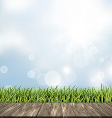 Fototapeta premium green turf with wooden grain