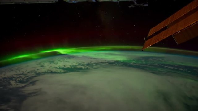 International Space Station (ISS) Heading Towards Aurora Australis. Time lapse 4k. Created from Public Domain images, courtesy of NASA JSC : http://eol.jsc.nasa.gov. subtle motion effect