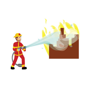 Fireman. A fireman spraying a water hose.