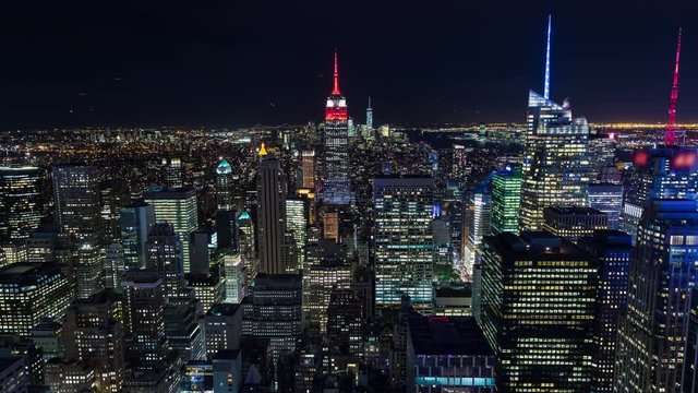 New York City Skyline Manhattan Buildings Night Timelapse
