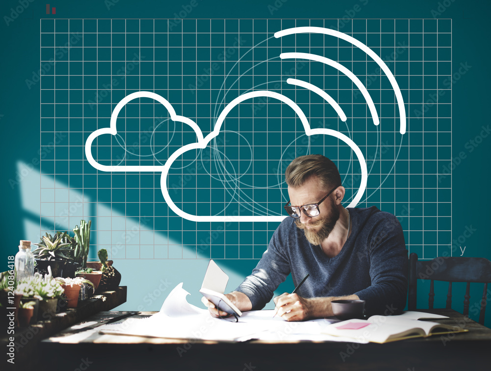 Aufkleber cloud computing network digital information concept
