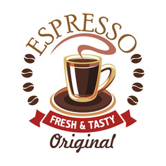 Coffee cup with beans icon for cafe design