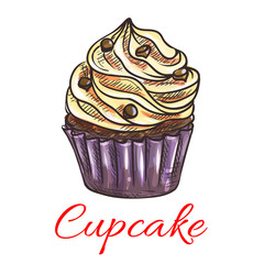 Cupcake with cream and chocolate sketch
