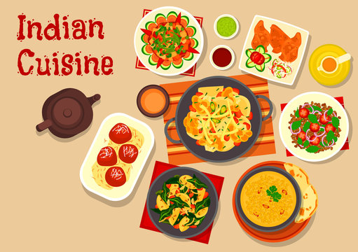 Indian cuisine vegetarian dinner dishes icon