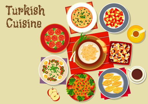 Turkish cuisine dishes for festive dinner icon