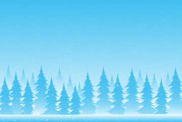 Obraz premium Silhouettes of trees on a snowy blue background.