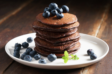 chocolate pancakes with fresh blueberry