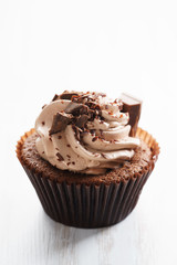 chocolate cupcake with chocolate butter cream swirl