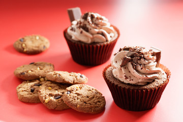chocolate cupcakes with chocolate butter cream swirl