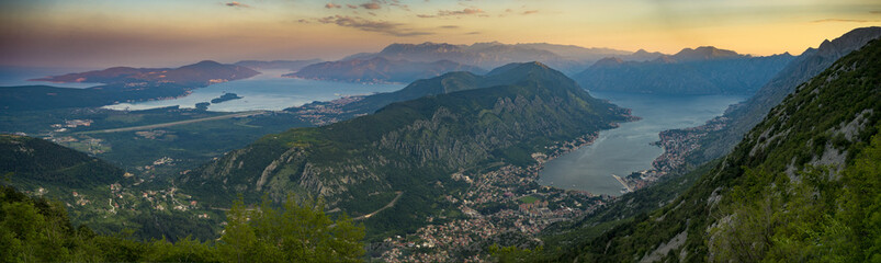 Fototapeta na wymiar sunrise over the Boka Kotor, Montenegro 