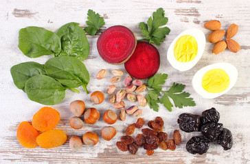 Ingredients containing iron and dietary fiber, healthy nutrition