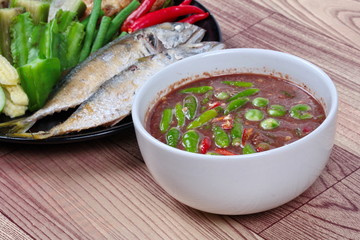 Close up of spicy shrimp paste dip as 