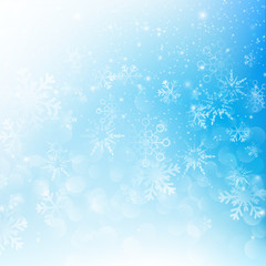 Snow fall with bokeh abstract blue background vector illustratio