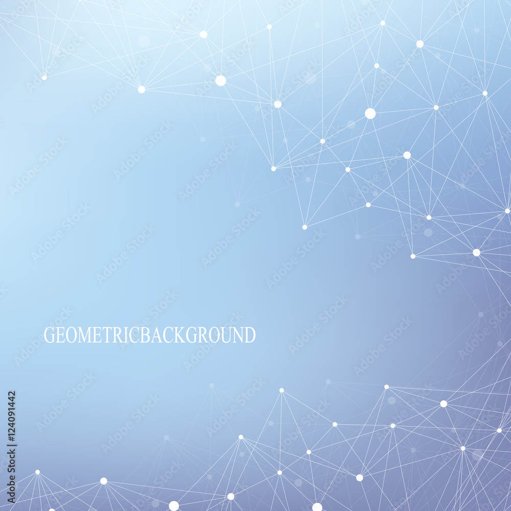 Aufkleber Big data complex. Graphic abstract background communication. Perspective backdrop of depth. Minimal array with compounds lines and dots. Digital data visualization. Vector illustration.