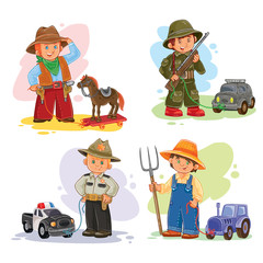 Obraz premium Set vector icons of small children different professions