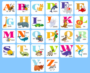 Kids full alphabeth with cartoon animals vector illustration