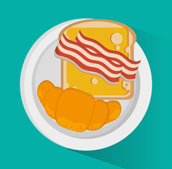 Bread and bacon icon. Breakfast fresh product and market theme. Colorful design. Vector illustration