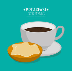 Coffee and bread icon. Breakfast fresh product and market theme. Colorful design. Vector illustration