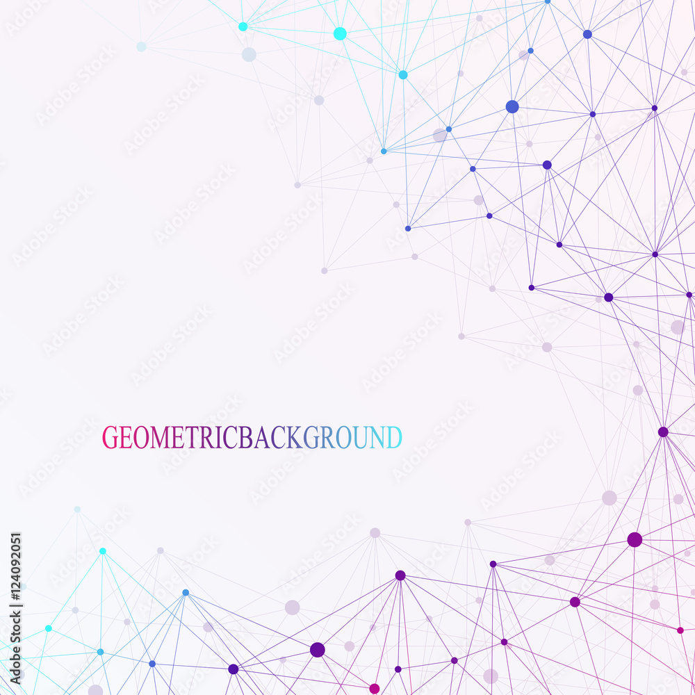 Poster Geometric abstract background with connected line and dots. Graphic background for your design. Vector illustration.