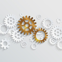 Vector outstanding concept. Golden gears standing out of white gears stream