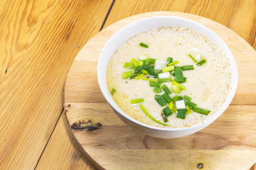 Steamed egg healthy Thailand cuisine on the wood plate.