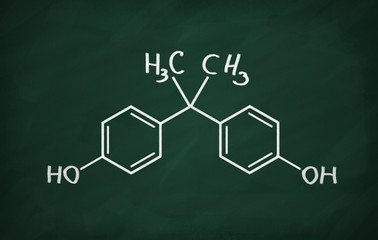 Structural model of BPA (bisphenol) on the blackboard.