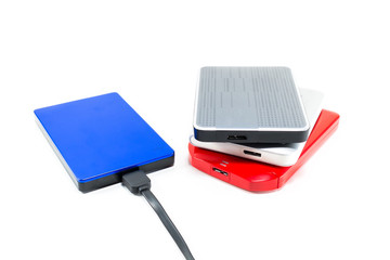 close up External Hard disk drive with cable isolated white