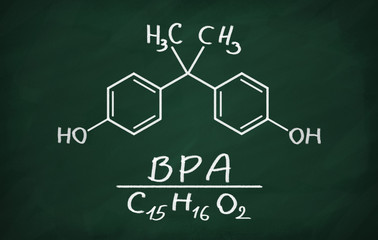 Structural model of BPA (bisphenol) on the blackboard.