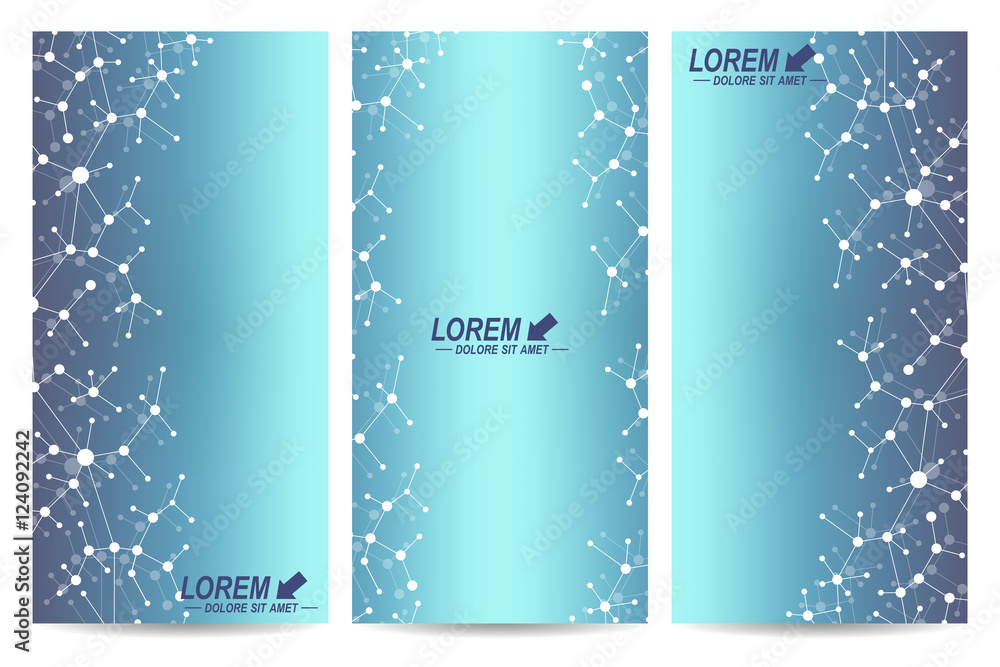 Poster modern set of vector medical scientific flyers. geometric abstract presentation structure molecule a