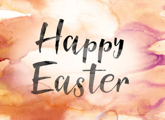 Happy Easter Colorful Watercolor and Ink Word Art