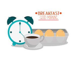 eggs clock and coffee icon. Breakfast fresh product and market theme. Colorful design. Vector illustration