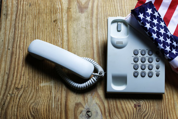 telephone domestic on wooden background concept of 911 emergency