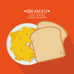 Bread with cheese icon. Breakfast fresh product and market theme. Colorful design. Vector illustration
