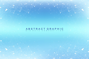 Graphic abstract background communication. Big data visualization. Perspective backdrop with connected lines and dots. Social networking. Illusion of depth. Vector illustration.