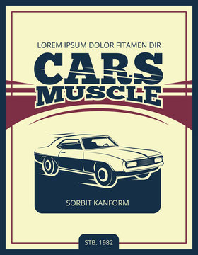 Vector vintage poster with retro car 70s