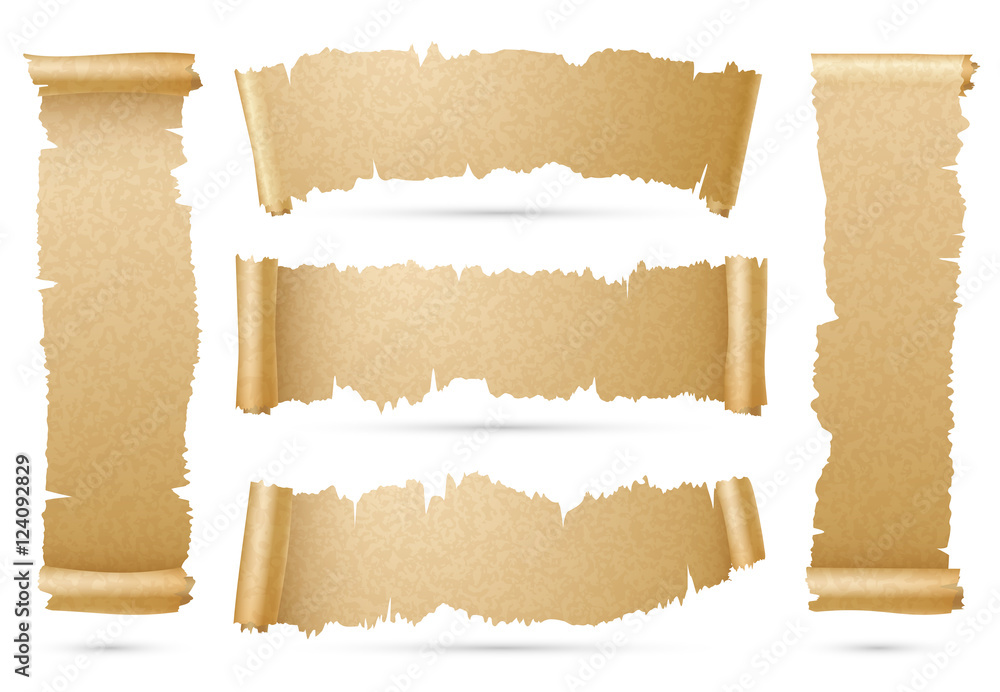 Poster vertical and horizontal old paper scroll ribbon banners vector set