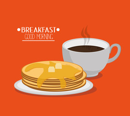Pancakes and coffee icon. Breakfast fresh product and market theme. Colorful design. Vector illustration