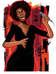 Foto auf Acrylglas Afro-amerikanische Jazz-Sängerin auf Grunge-Hintergrund © Isaxar