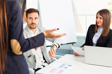 Business people conflict problem working in team together