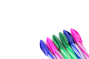 Group of multicolor pen on white background