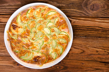 Pie with zucchini, top view.