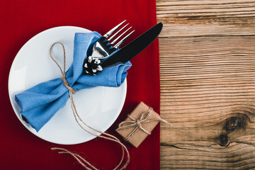 Rustic Christmas place setting,  Happy New Year decoration with